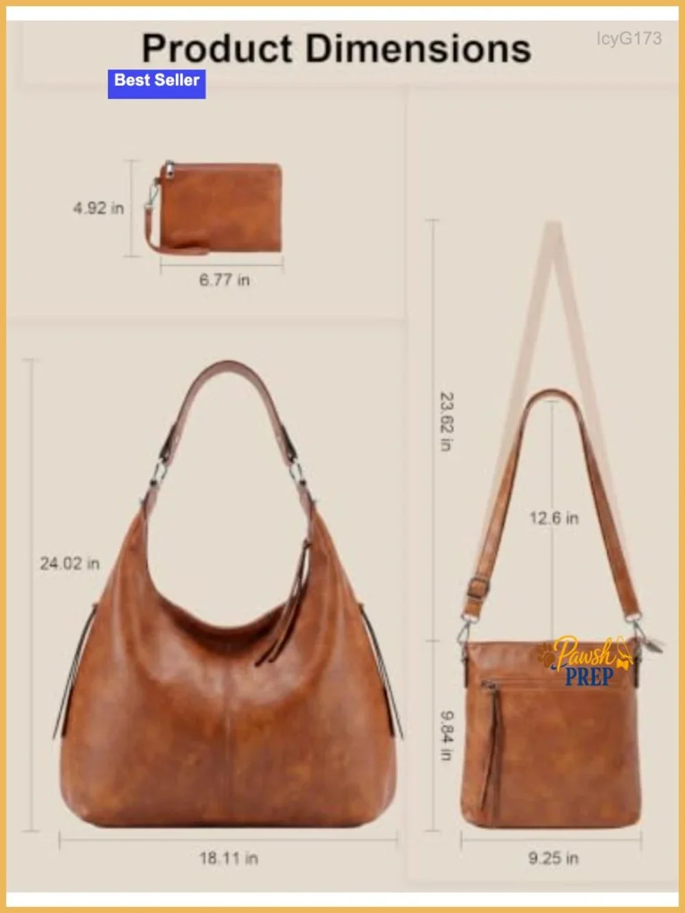 3-in-1 PU Leather Hobo Crossbody Shoulder Handbags for Women, Large Capacity
